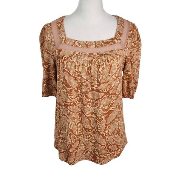 Daniel Rainn Snakeskin Blouse NWT Size XS Petite Mesh Snakeskin Top - Picture 1 of 6
